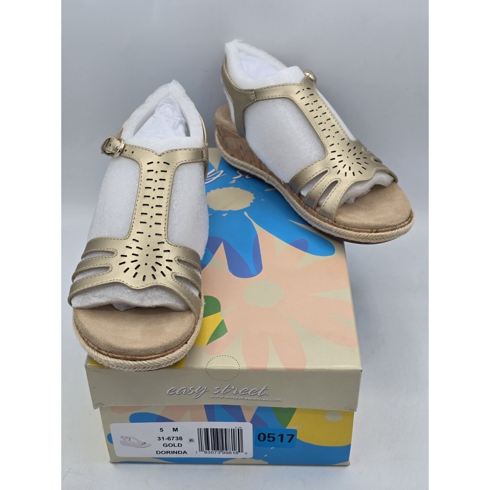 Easy Street Women's Dorinda Wedge Sandal - Sz 5 M - Gold NIB